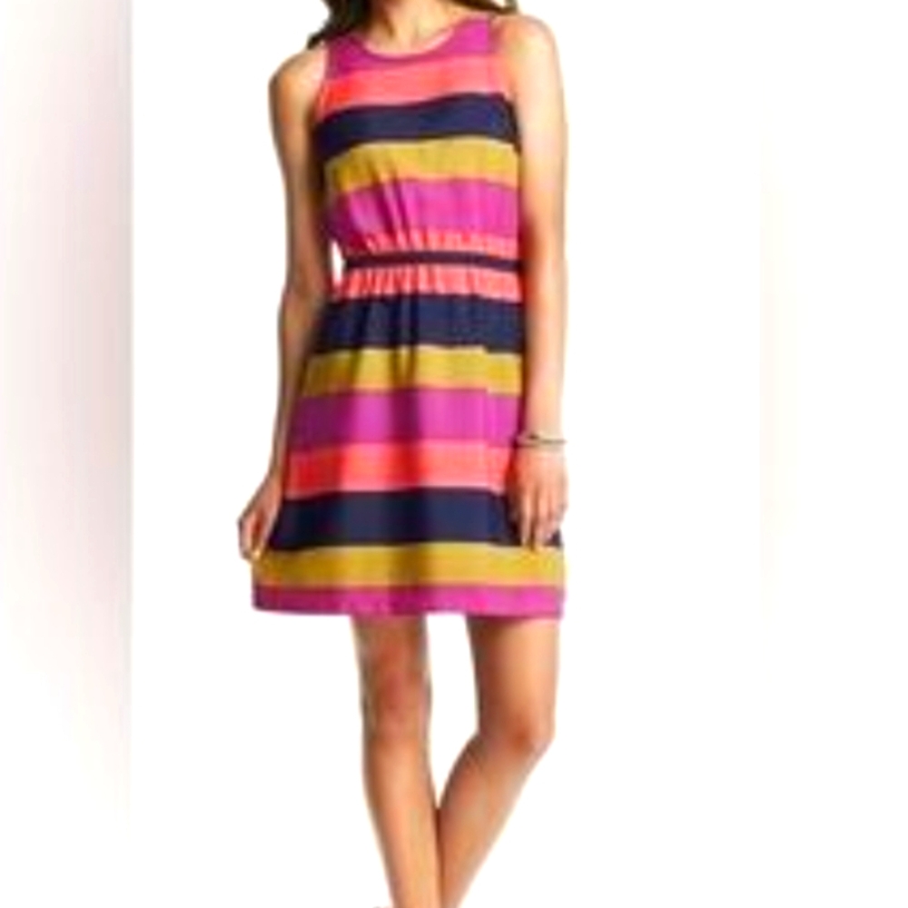 LOFT Multi Colored Sleeveless Sundress With A Tie Back